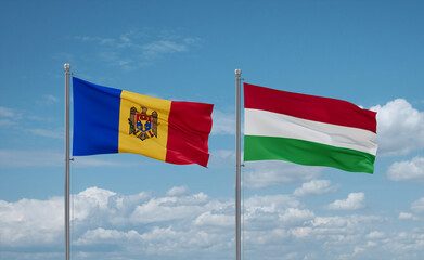 Hungary and Moldova flags, country relationship concept