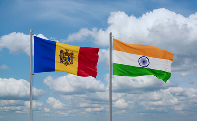 India and Moldova flags, country relationship concept