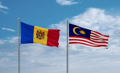 Malaysia and Moldova flags, country relationship concept