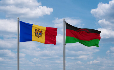 Malawi and Moldova flags, country relationship concept