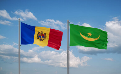 Mauritania and Moldova flags, country relationship concept