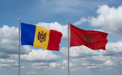 Morocco and Moldova flags, country relationship concept