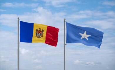 Somalia and Moldova flags, country relationship concept