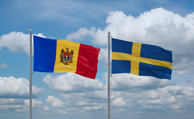 Sweden and Moldova flags, country relationship concept