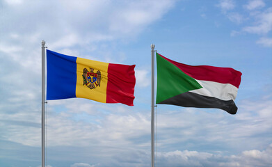 Sudan and Moldova flags, country relationship concept