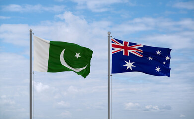 Australia and Pakistan flags, country relationship concept