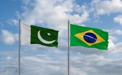 Pakistan and Brazil flags, country relationship concept