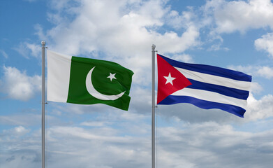 Cuba and Pakistan flags, country relationship concept
