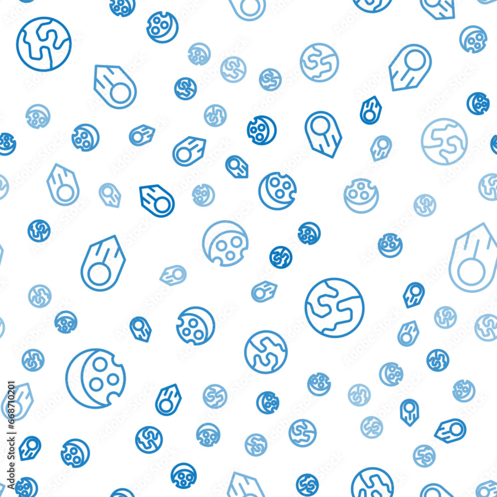Poster set line eclipse of the sun, earth globe and comet on seamless pattern. vector