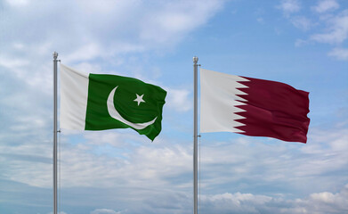 Qatar and Pakistan flags, country relationship concept