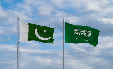 Pakistan and Saudi Arabia flags, country relationship concepts