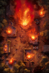 Obraz na płótnie Canvas DnD Map Burning Village from Wizard's Tower