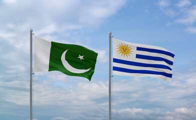 Uruguay and Pakistan flags, country relationship concept
