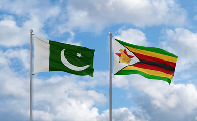 Zimbabwe and Pakistan flags, country relationship concept