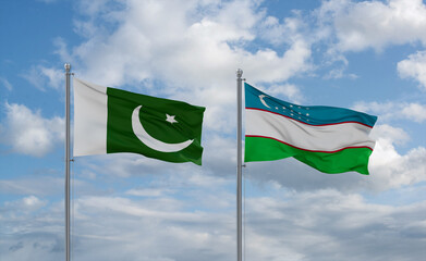 Uzbekistan and Pakistan flags, country relationship concept
