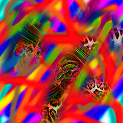 Combination textile collage pattern of neon colored leopard snake tiger textures

