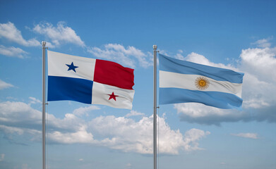 Argentina and Panama flags, country relationship concept