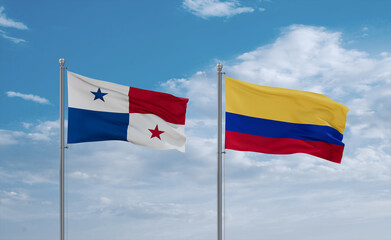 Colombia and Panama flags, country relationship concept