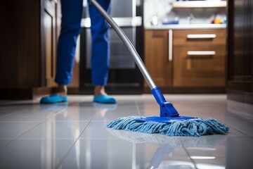 A person diligently mopping the floor for a spotless and shiny result