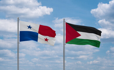 Palestine and Panama flags, country relationship concept