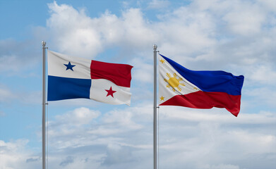 Philippines and Panama flags, country relationship concept