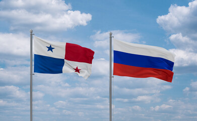 Russia and Panama flags, country relationship concept
