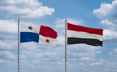 Yemen and Panama flags, country relationship concept
