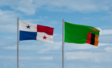 Zambia and Panama flags, country relationship concept