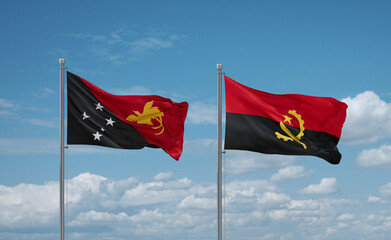 Papua New Guinea and Angola national flags, country relationship concept