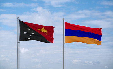 Armenia and Papua New Guinea flags, country relationship concept