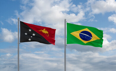 Papua New Guinea and Brazil flags, country relationship concept