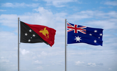Australia and Papua New Guinea flags, country relationship concept