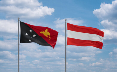 Austria and Papua New Guinea flags, country relationship concept