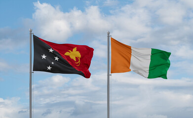Ivory Coast and Papua New Guinea flags, country relationship concept