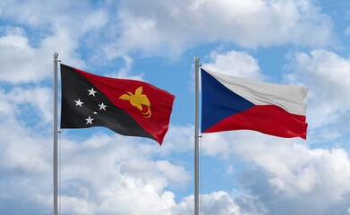 Czech Republic and Papua New Guinea flags, country relationship concept