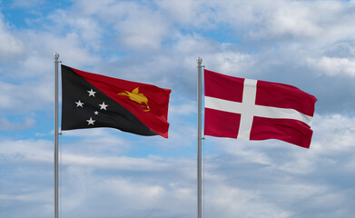 Denmark and Papua New Guinea flags, country relationship concept