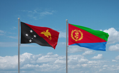 Eritrea and Papua New Guinea flags, country relationship concept