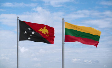 Lithuania and Papua New Guinea flags, country relationship concept