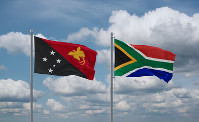 South Africa and Papua New Guinea flags, country relationship concept