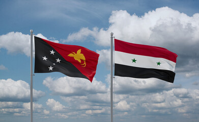 Syrian and Papua New Guinea flags, country relationship concept