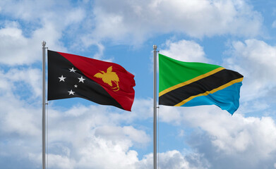 Tanzania and Papua New Guinea flags, country relationship concept