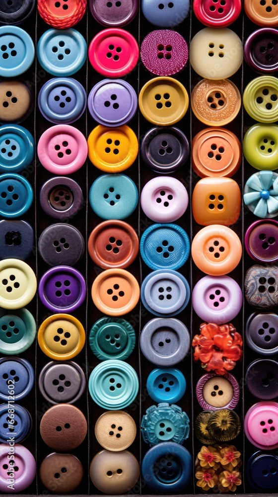 Poster a large collection of buttons in different colors, ai
