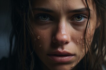 Tearful Woman Portrait in an Unreal Style with Close-up Intensity
