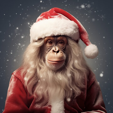 Affe im Weihnachtsmannkost&uuml;m: Festliche Tierfreude f&uuml;r die Feiertage - Generative AI