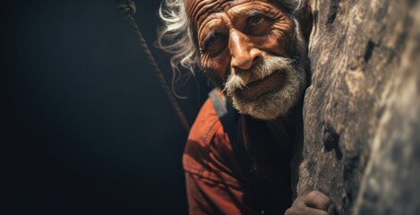 East Indian Male Elderly Cragsman Bouldering Concept Generative AI