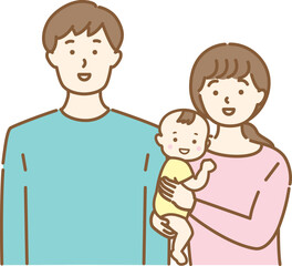 若い夫婦と赤ちゃんのイラスト素材