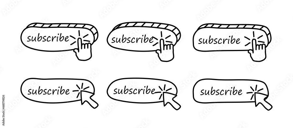 Aufkleber subscribe on a set of linear symbols. different push buttons for application, website, advertisement