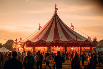 a classic circus tent with people queuing to get in