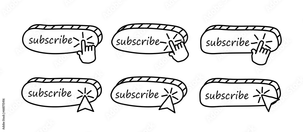 Fototapete subscribe button sign. pressing the button with a finger, forefinger. set of buttons for website, pr