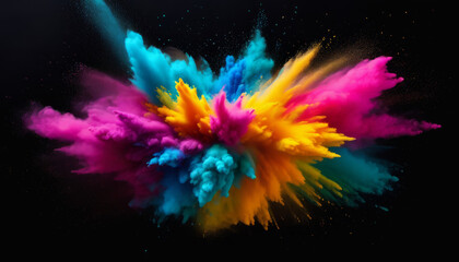 Colorful dust exploring floating on a dark background with vibrant colors from top view